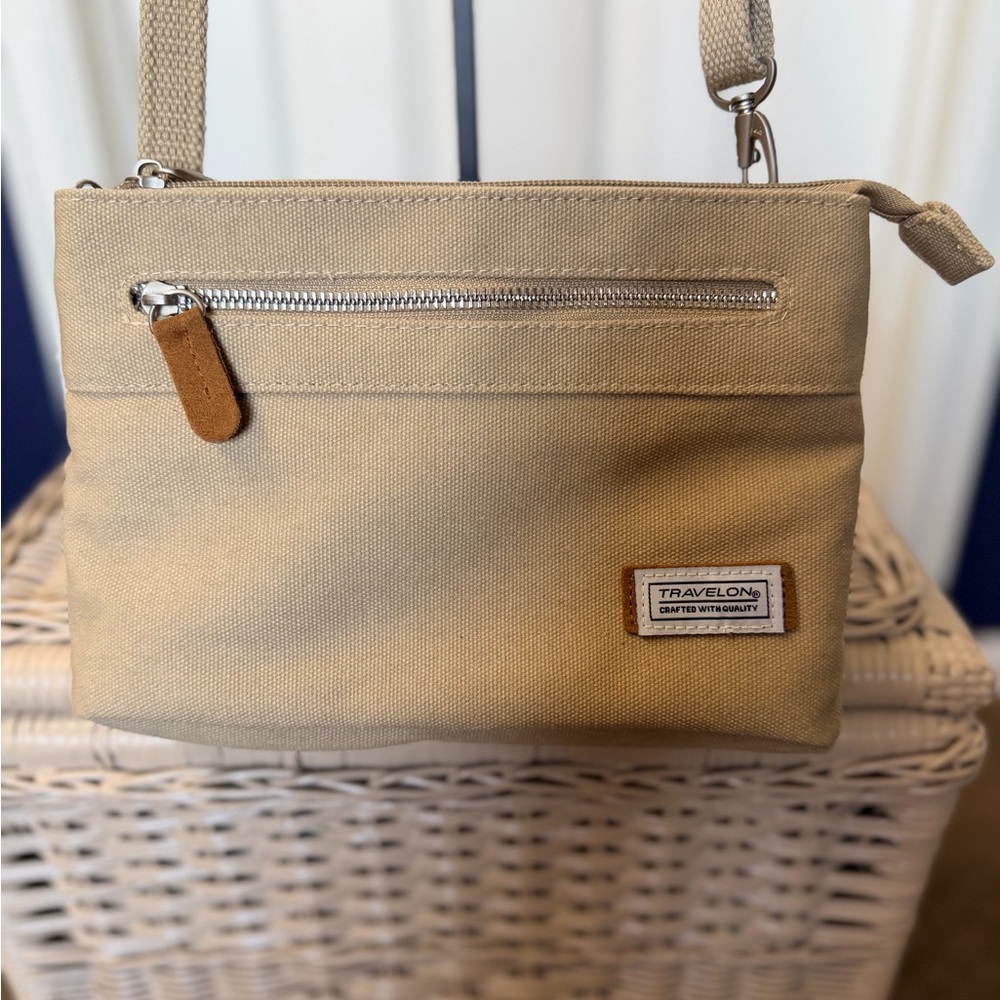 Travelon Tan Canvas Crossbody Bag